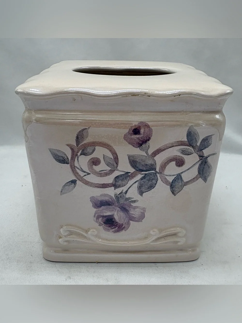 Croscill Chambord Bordeaux Purple Roses Ceramic Tissue Cover